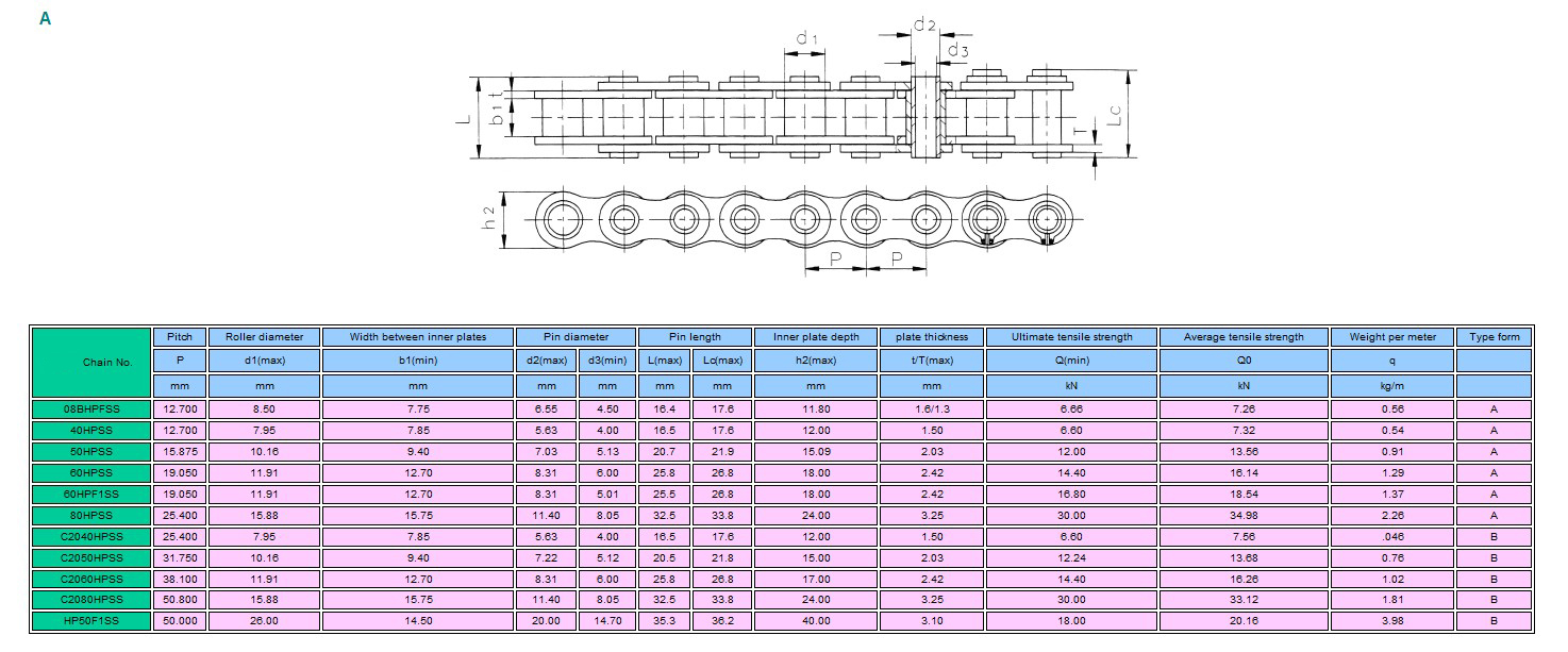 Hollow pin chain SS-1